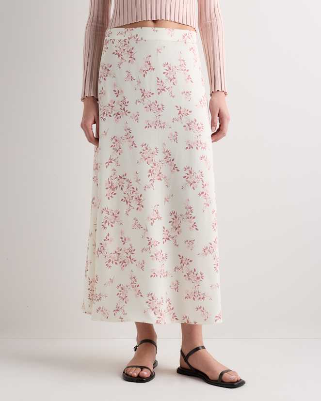 Ivory Rose Pink Petite Floral Lightweight Crepe Slip Skirt