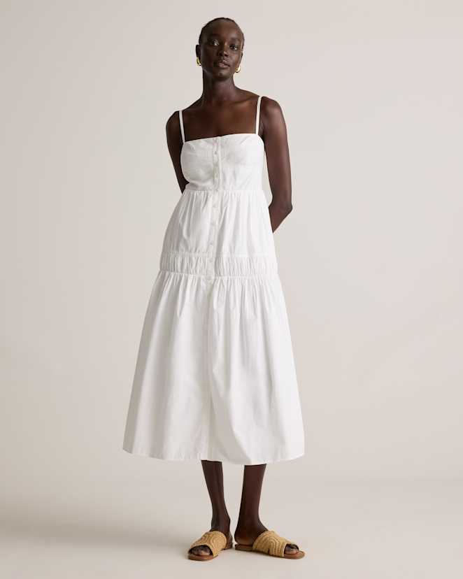 Classic White 100% Organic Cotton Poplin Spaghetti Strap Maxi Dress