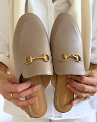 Italian Leather Horsebit Loafer Mule Soft Brown Jamie Lee Burns 4x5 Thumbnail