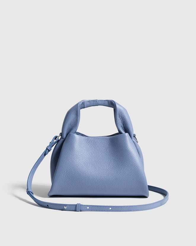 Moonstone Blue Italian Leather Trapeze Crossbody