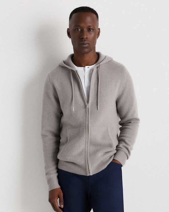 Morel Grey Mongolian Cashmere Full-Zip Hoodie