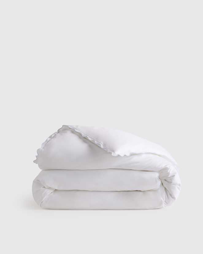 White/Mist Classic Organic Percale Scallop Duvet Cover
