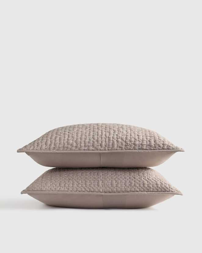 Stone Organic Cotton Hand Stitched Quilted Sham Set
