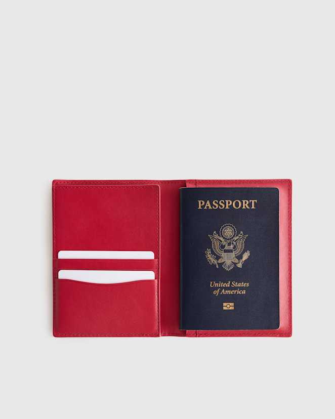 Cherry Red Nappa Leather RFID Blocking Passport Holder