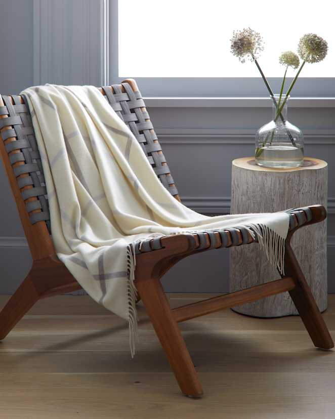 Ivory/Grey Plaid Mongolian Cashmere Plaid Throw
