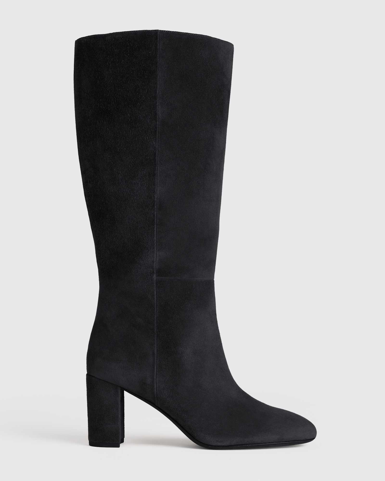 W--282-BLK Italian Suede Slouchy Block Heel Boots Black 1372 CROPPED