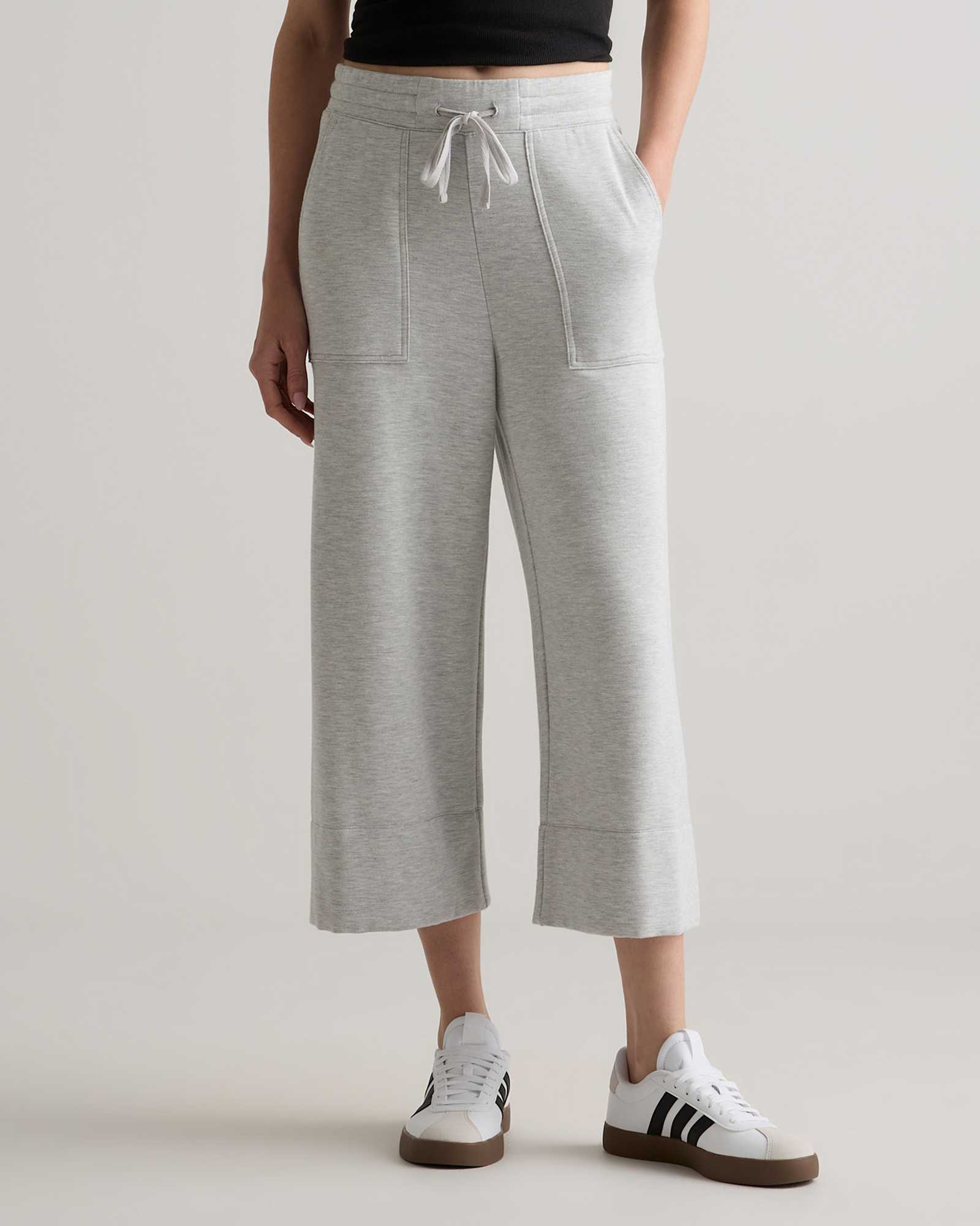 heather-grey SuperSoft Fleece Cropped Wide Leg Pants