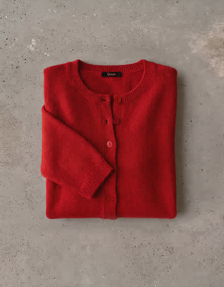 Varsity Red Mongolian Cashmere Cropped Crew Cardigan