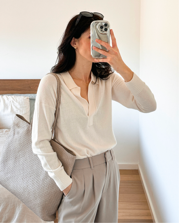 Ivory Mongolian Cashmere Polo Sweater