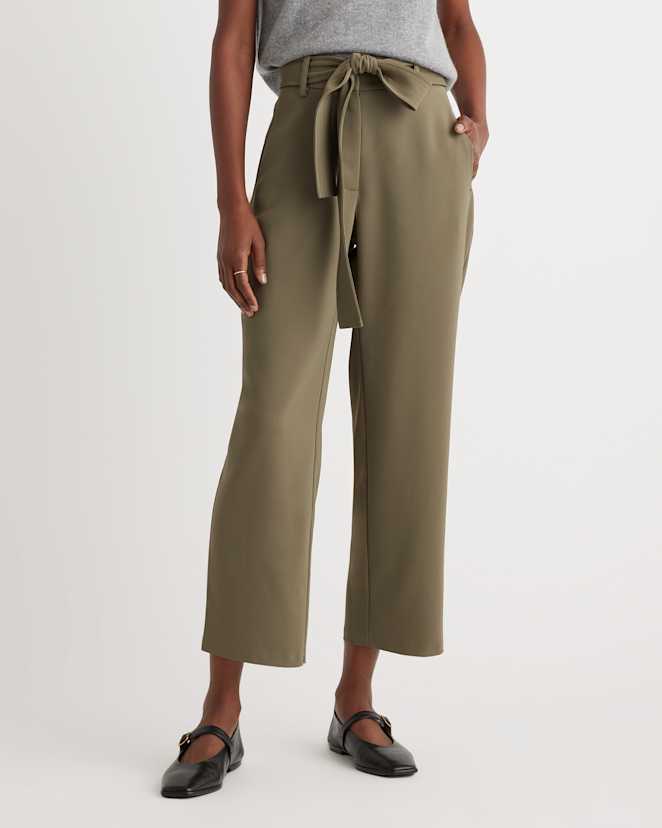 Olive Stretch Crepe Paperbag Pants