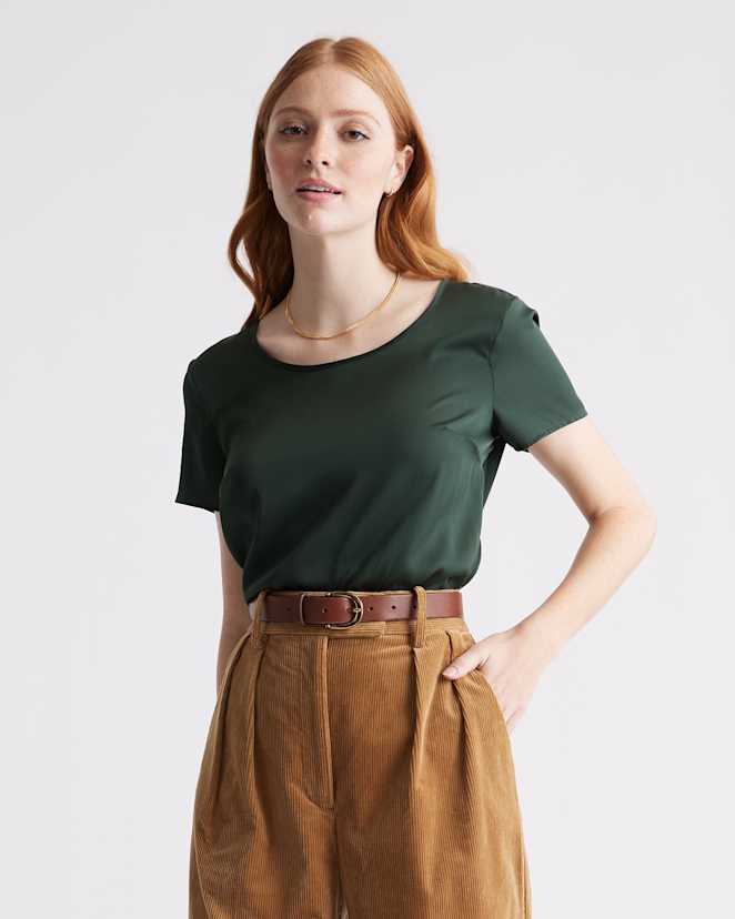 Forest Green Washable Stretch Silk Tee