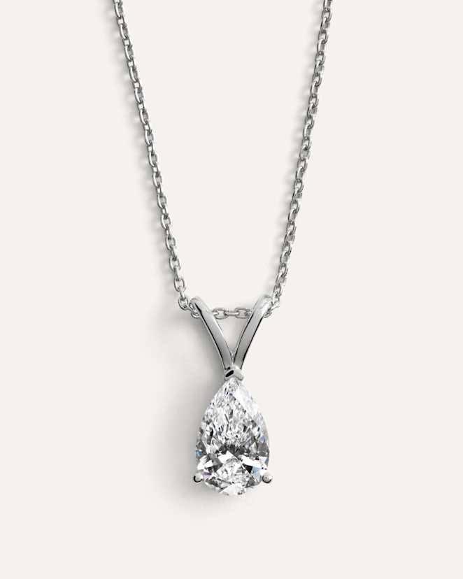 White Gold 14K Gold Lab Grown Diamond Pear Solitaire Necklace - 1ctw