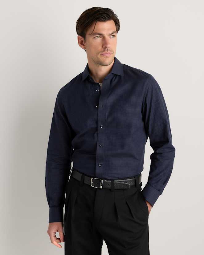 Black/Navy Minigrid Chemise en cachemire et coton biologique
