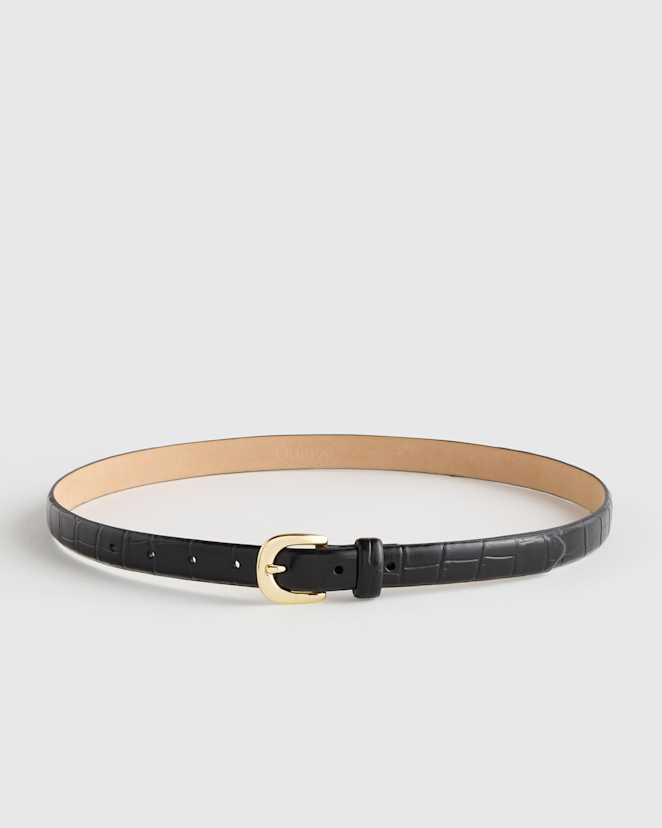 Black Croco Ceinture étroite Sofia en cuir européen