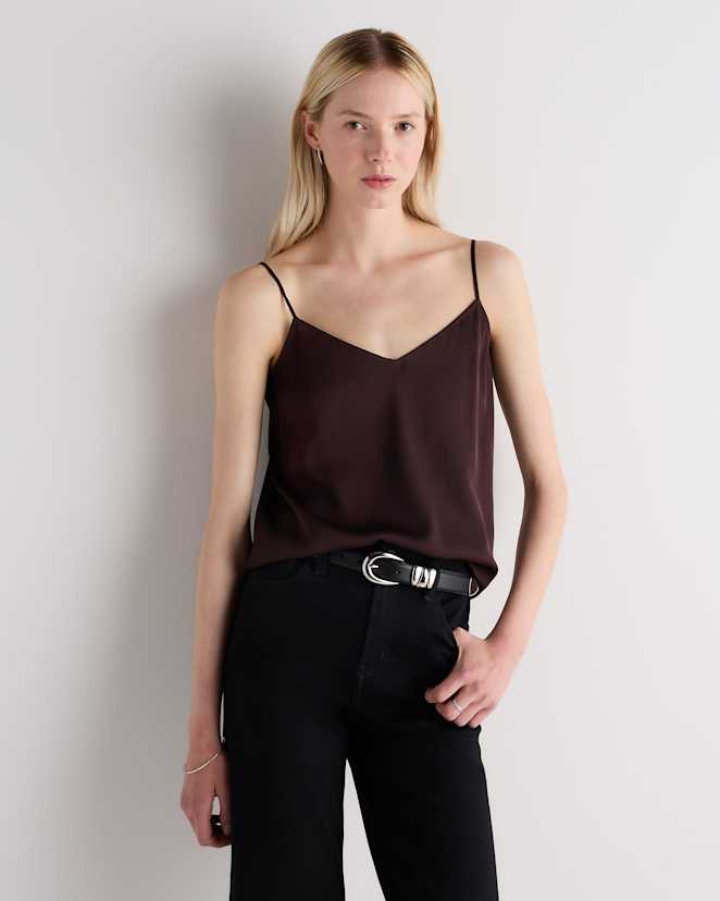 Chocolate Plum Brown Washable Stretch Silk V-Neck Cami