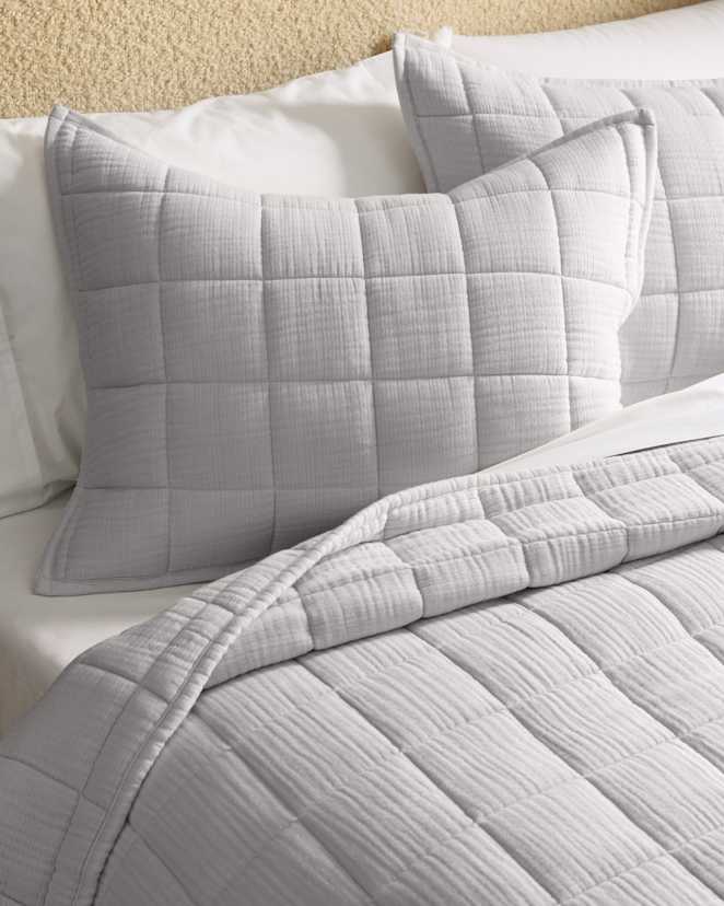 Light Grey Organic Cotton Gauze Box Quilt Sham Set