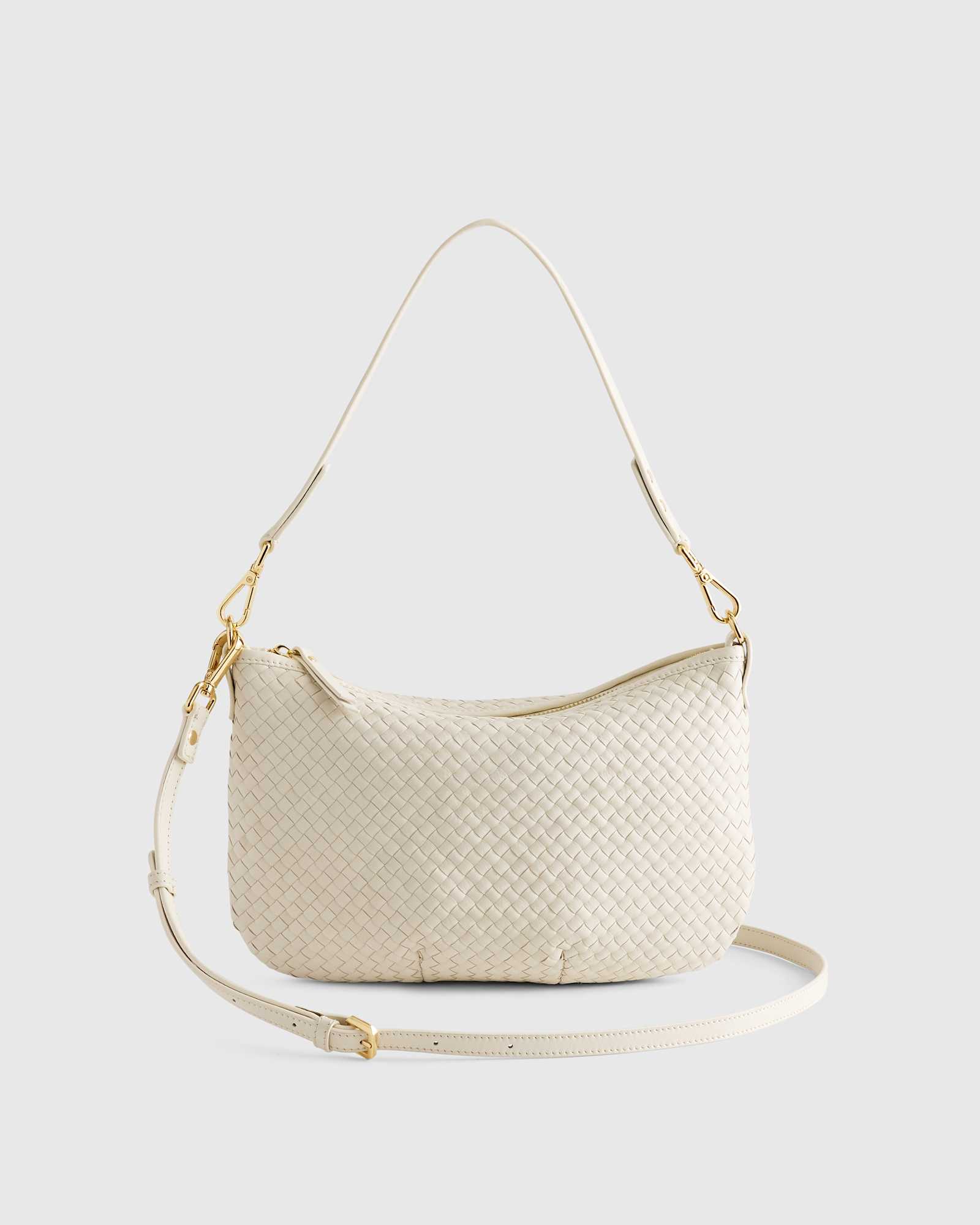 bone Italian Handwoven Leather Mini Shoulder Bag