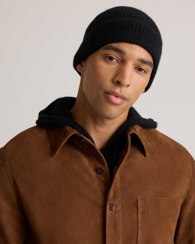 Black Mongolian Cashmere Ribbed Beanie