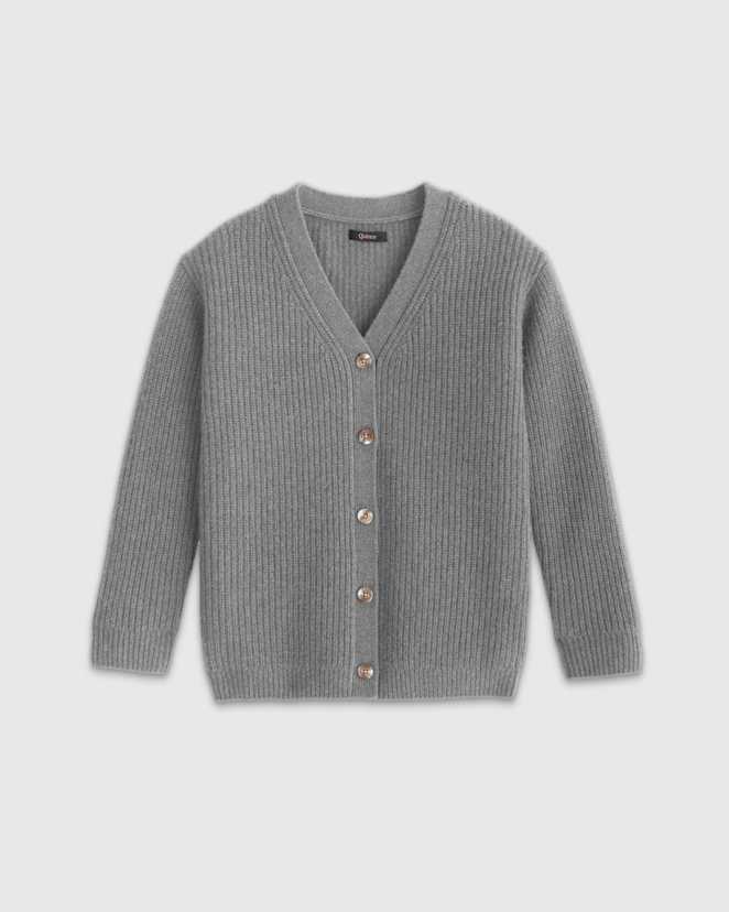 Heather Grey Washable Cashmere Oversized Fisherman Cardigan