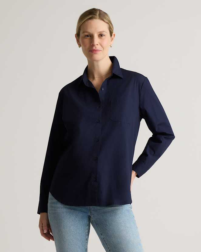 Navy 100% Organic Cotton Poplin Maternity Long Sleeve Shirt