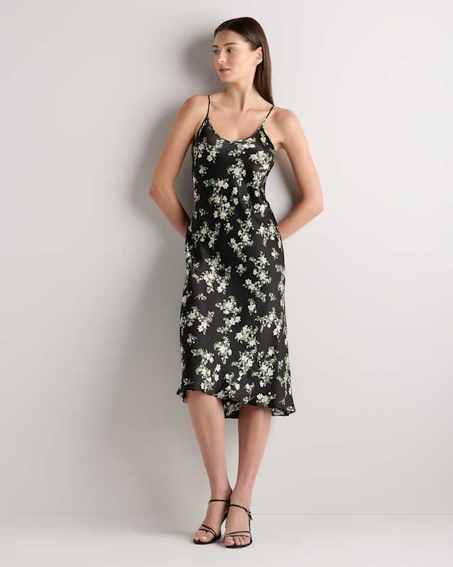 Black Vintage Pink Petite Floral 100% Washable Silk Slip Dress