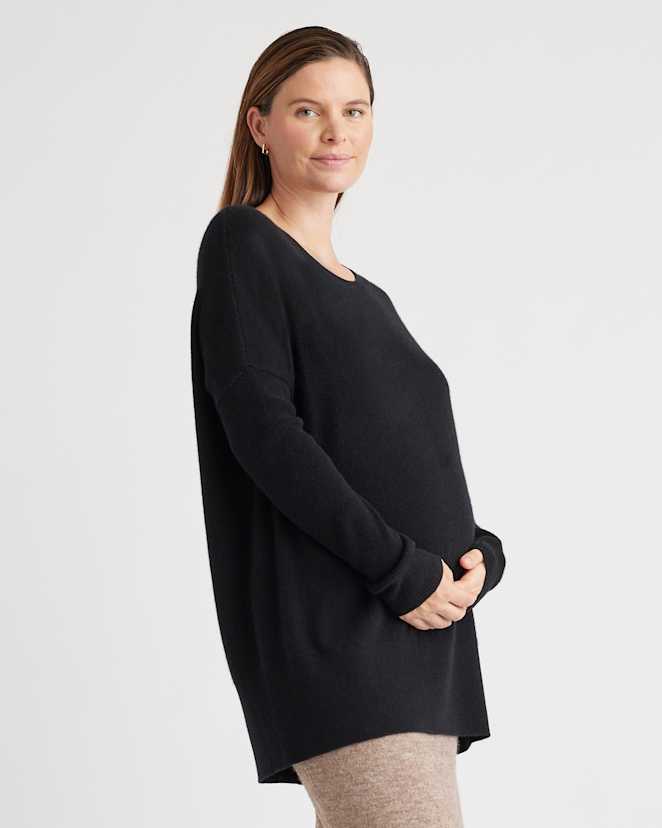 Black Mongolian Cashmere Maternity Oversized Batwing Sweater