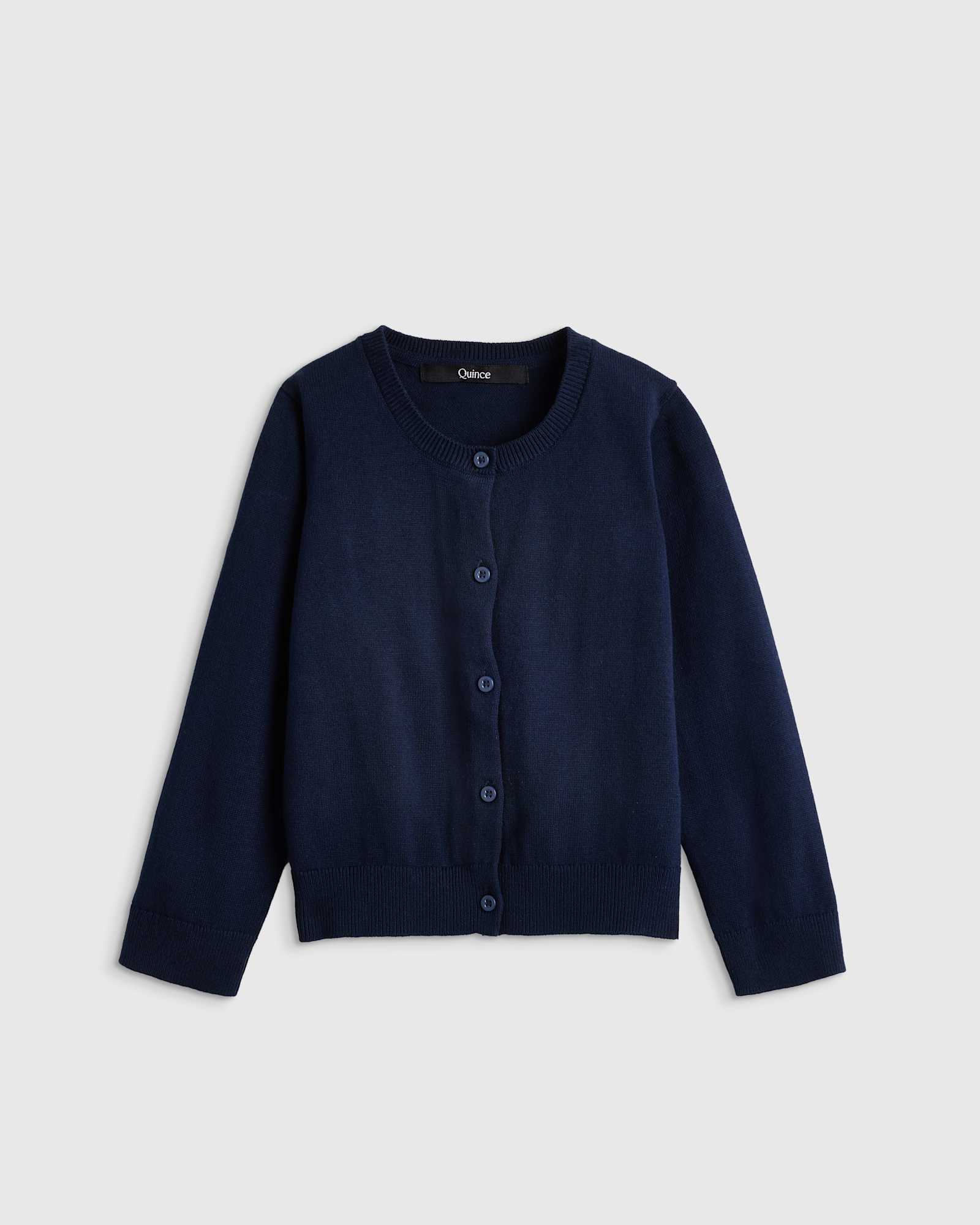 navy 100% Organic Cotton Crewneck Cardigan