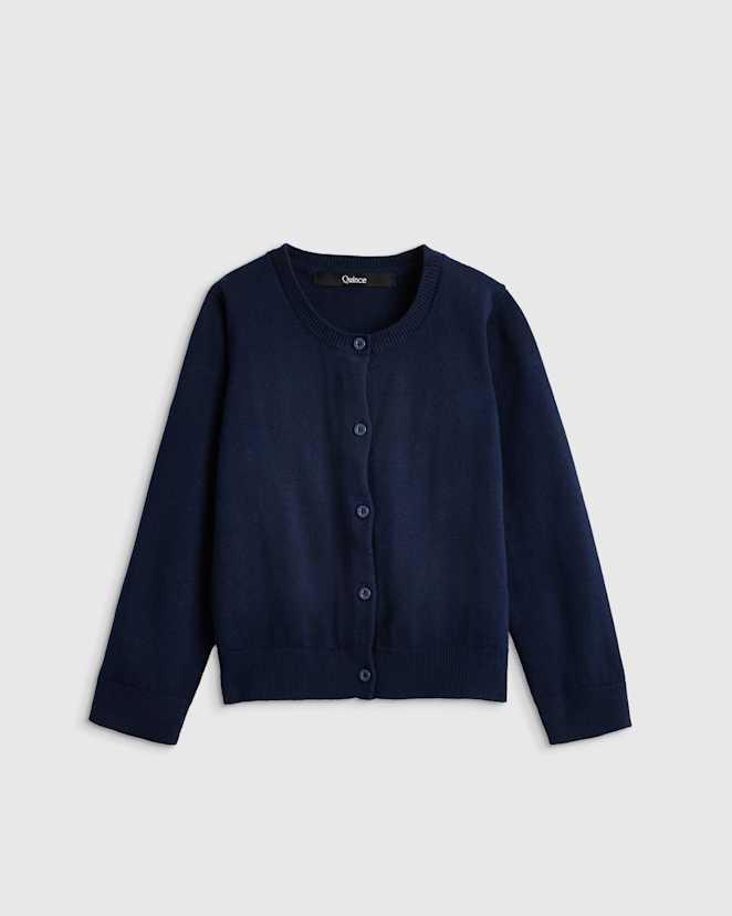 Navy 100% Organic Cotton Crewneck Cardigan