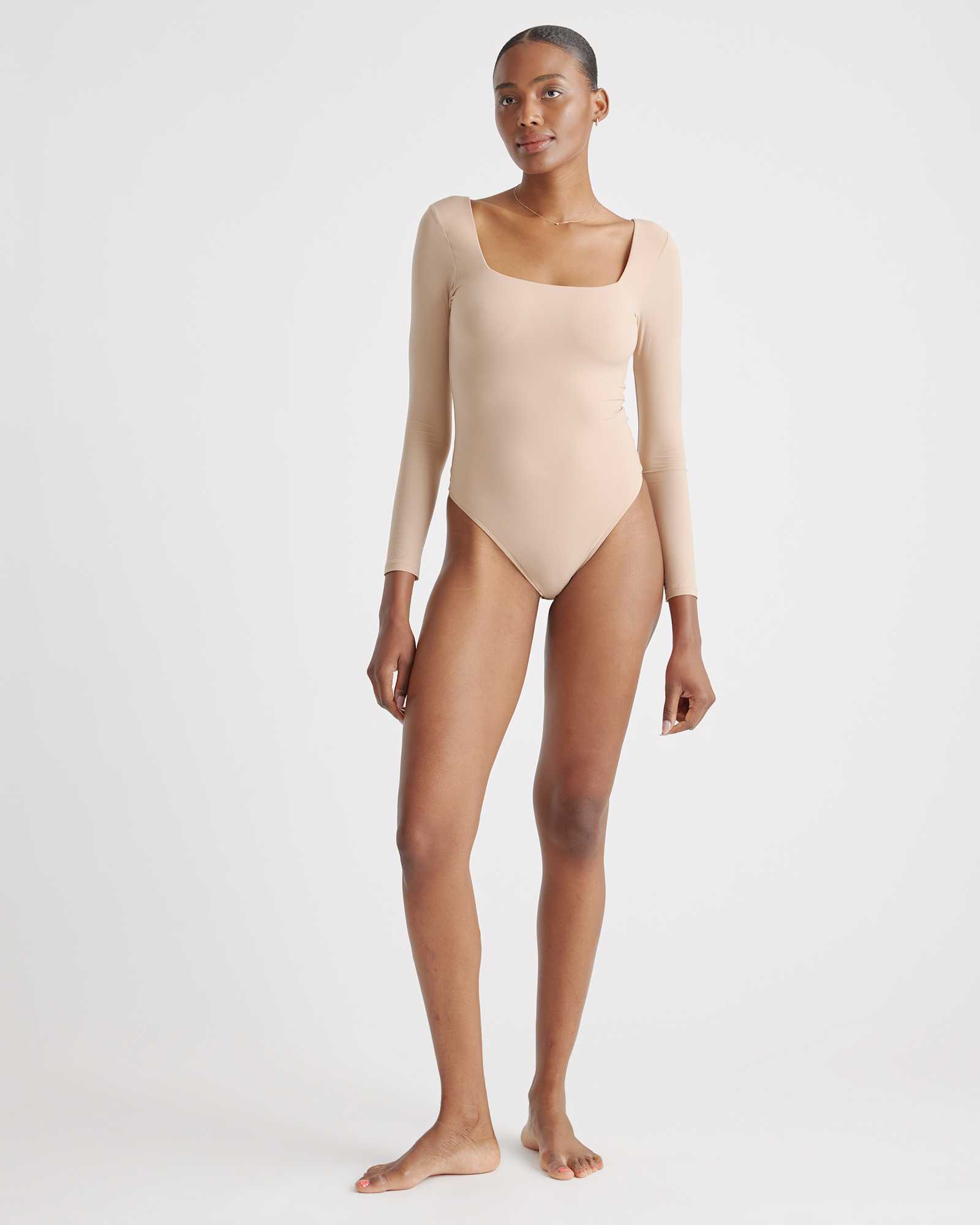 sand Second Skin Square Neck Long Sleeve Bodysuit