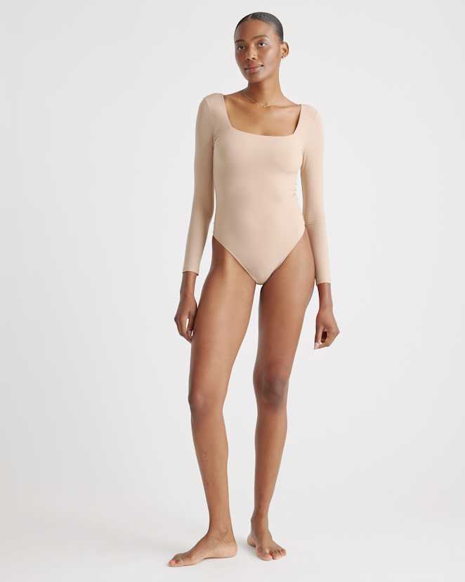 Sand Second Skin Square Neck Long Sleeve Bodysuit