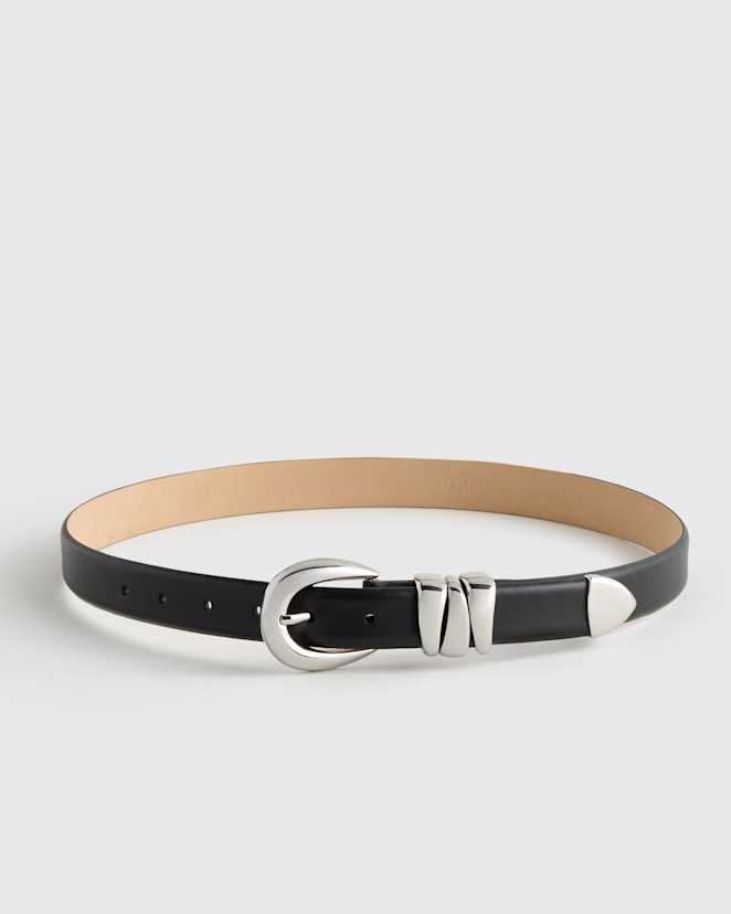 Black/Silver Elissa Triple Keeper European Leather Belt