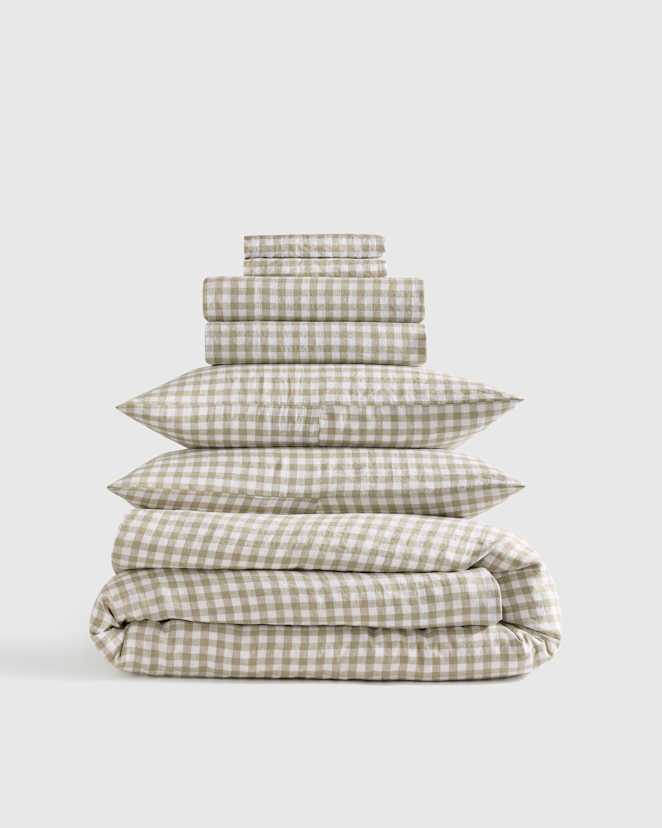 Willowleaf European Linen Gingham Deluxe Bedding Bundle