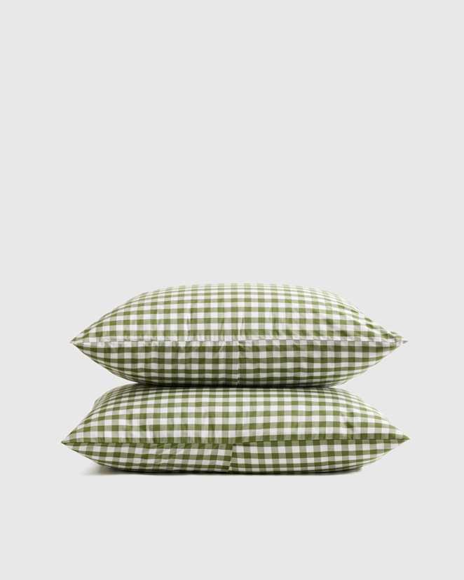 Olive Gingham Classic Organic Percale Sham Set