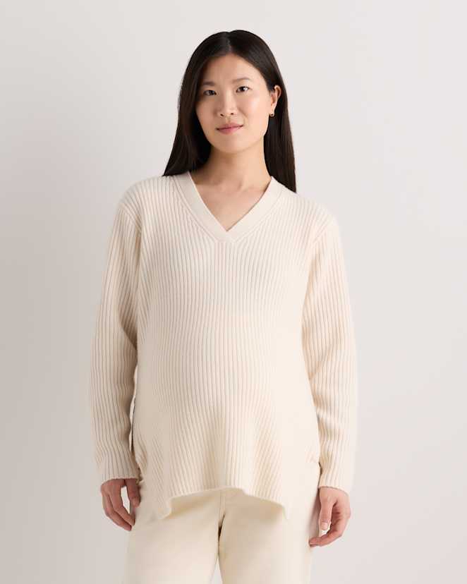 Ivory Mongolian Cashmere Ribbed Side Zip Maternity Sweater