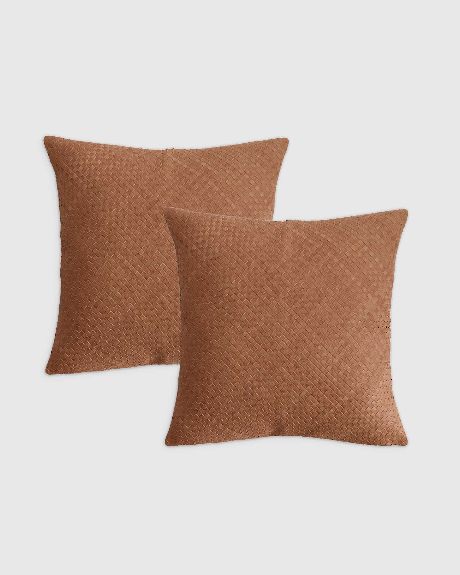 Chestnut Woven Leather Pillow Cover (Set of 2)