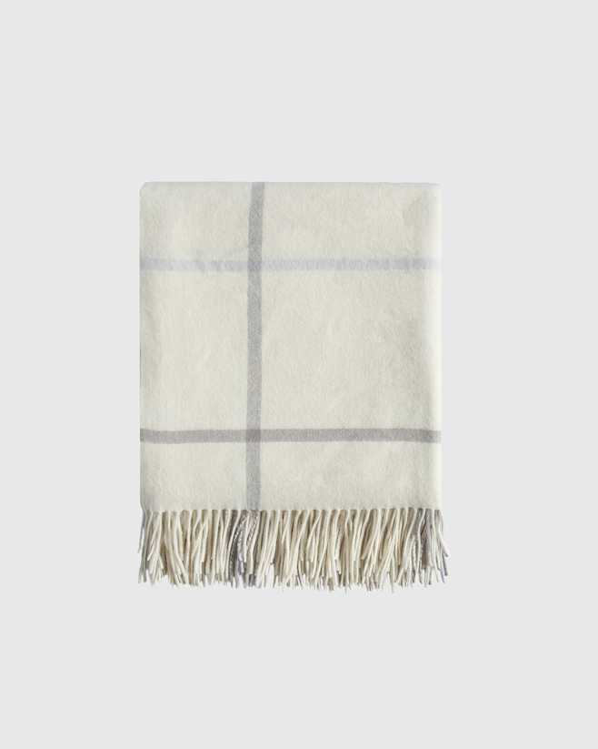 Ivory/Grey Plaid Mongolian Cashmere Plaid Throw