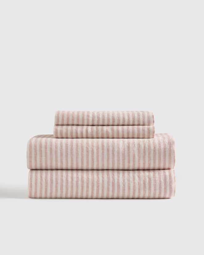 Dusty Mauve/White Stripe European Linen Sheet Set