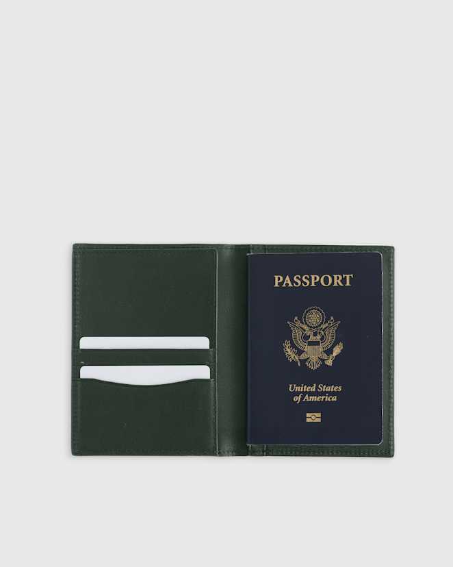 Dark Green Nappa Leather RFID Blocking Passport Holder