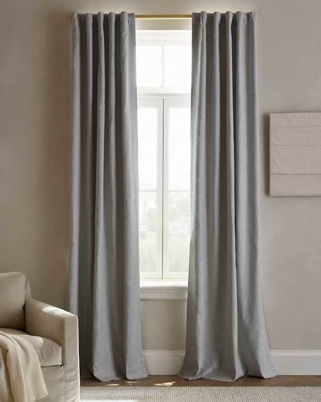 Light Grey Textured Cotton Room Darkening Curtain