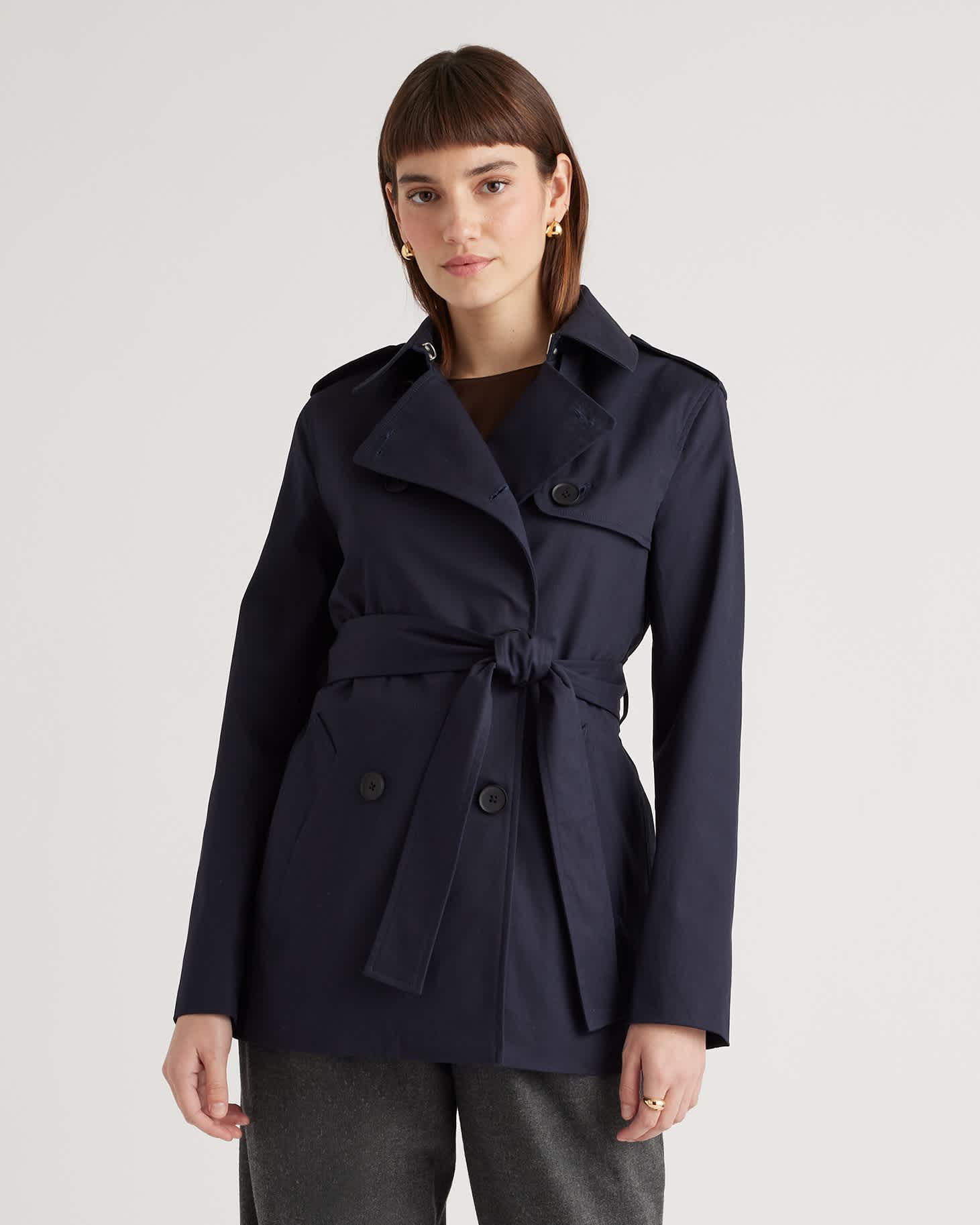 navy Comfort Stretch Short Trench Coat