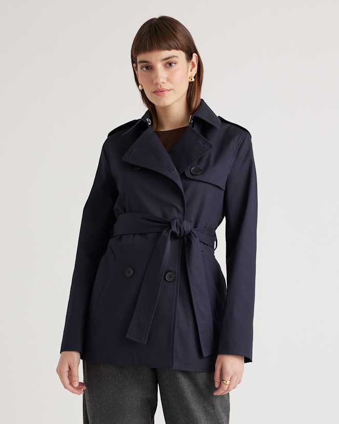 Navy Comfort Stretch Short Trench Coat