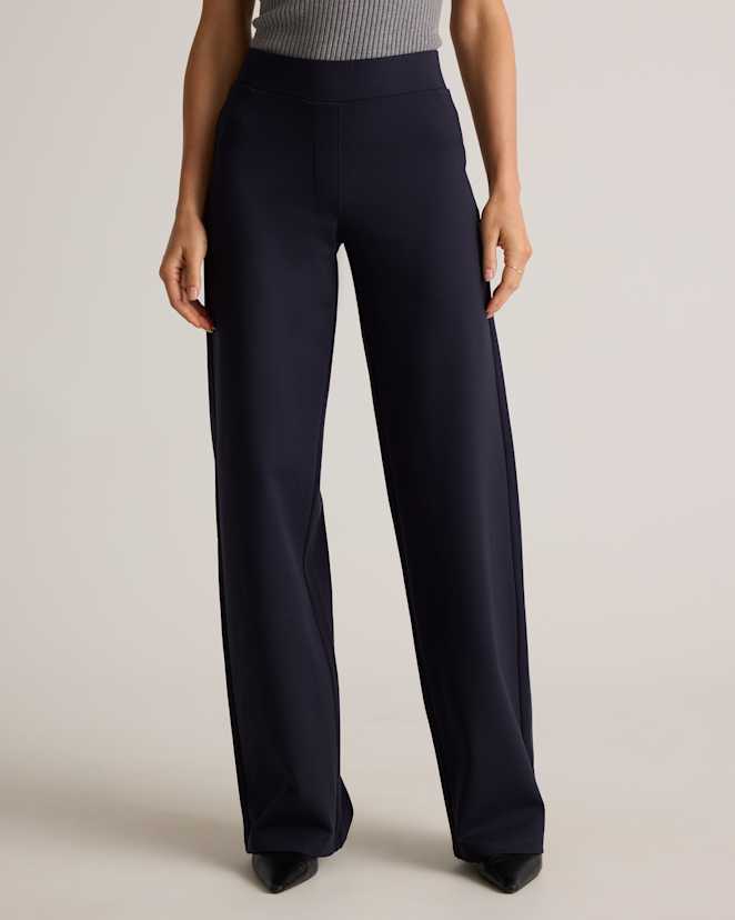 Navy Ultra-Stretch Ponte Wide Leg Pants