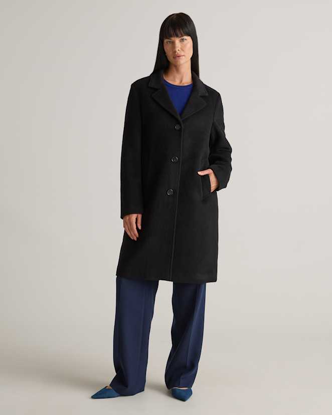 Black Camel Hair Single-Breasted Midi Coat