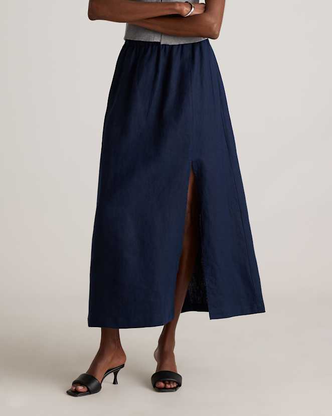 Deep Navy 100% European Linen Maxi Skirt