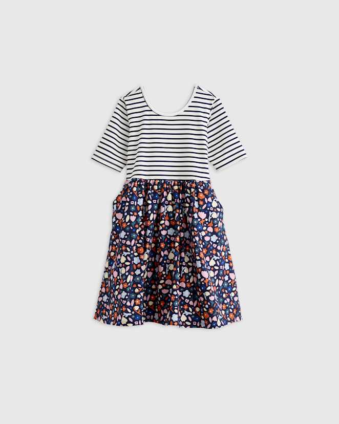 Navy Stripe Floral Organic Cotton Skater Dress