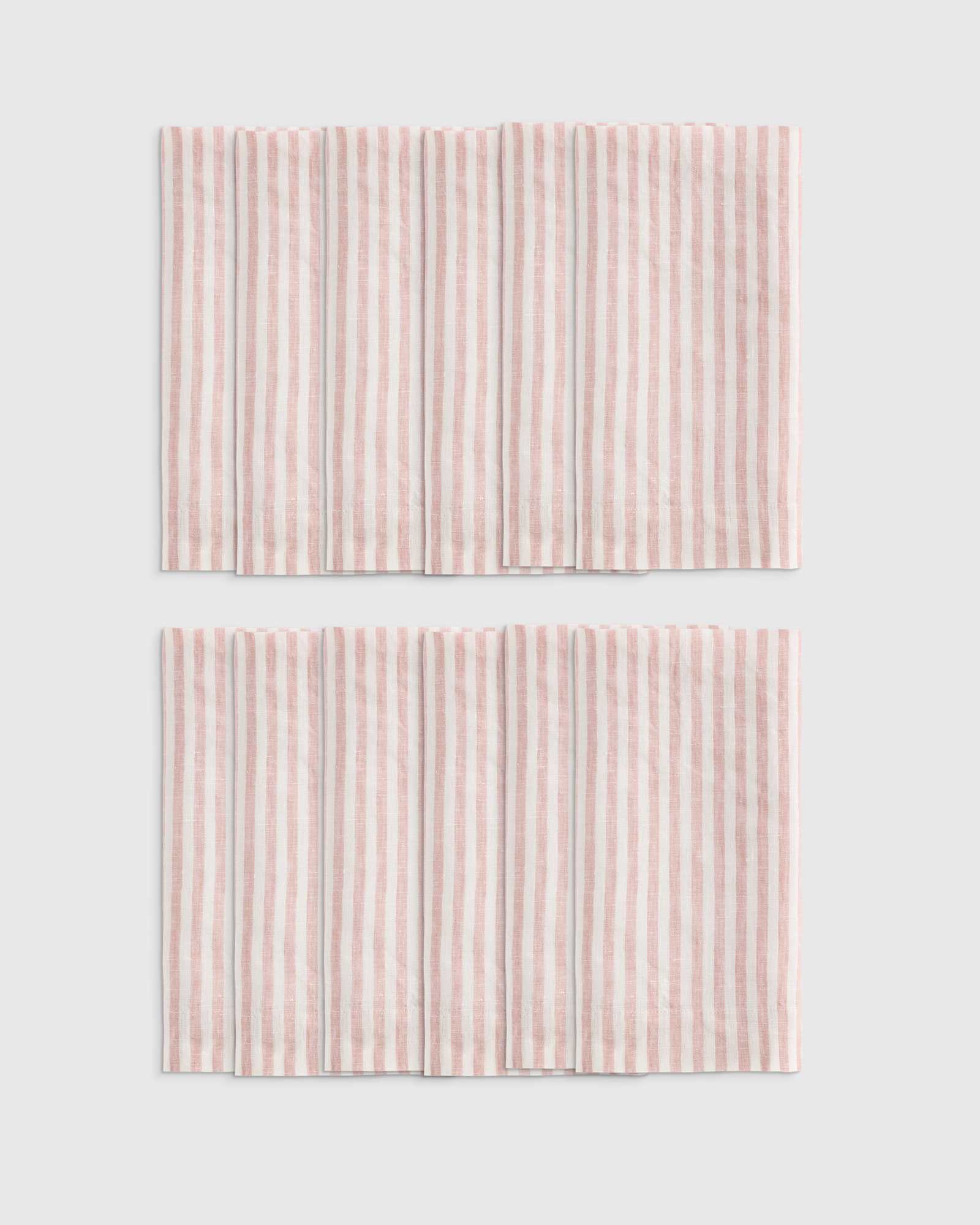 Dusty Mauve/White Stripe European Linen Wide-Hem Stripe Napkins, Set of 12