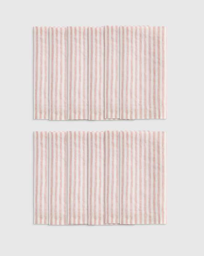 Dusty Mauve/White Stripe Serviettes de table en lin européen à rayures et à large ourlet (ensemble de 12)