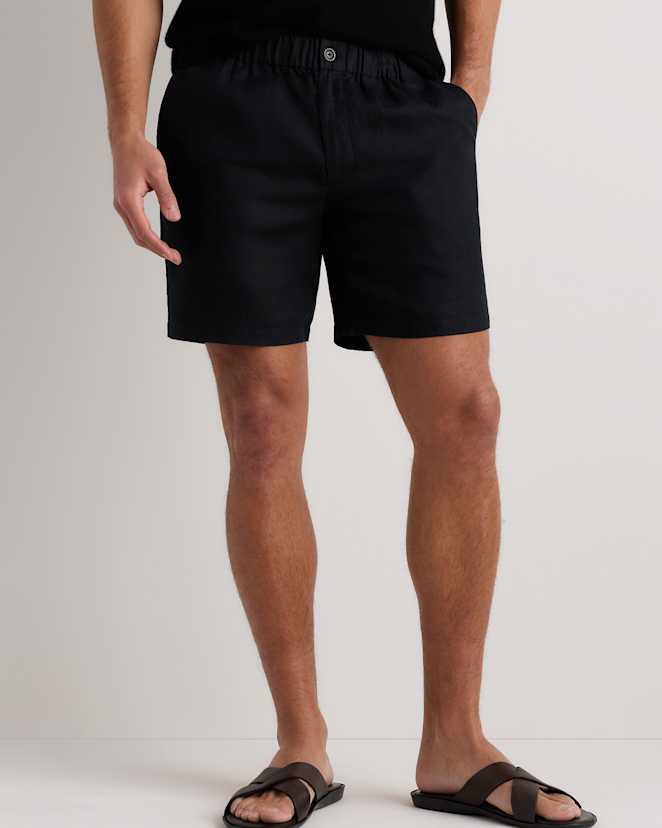 Black 100% European Linen Shorts - 7"