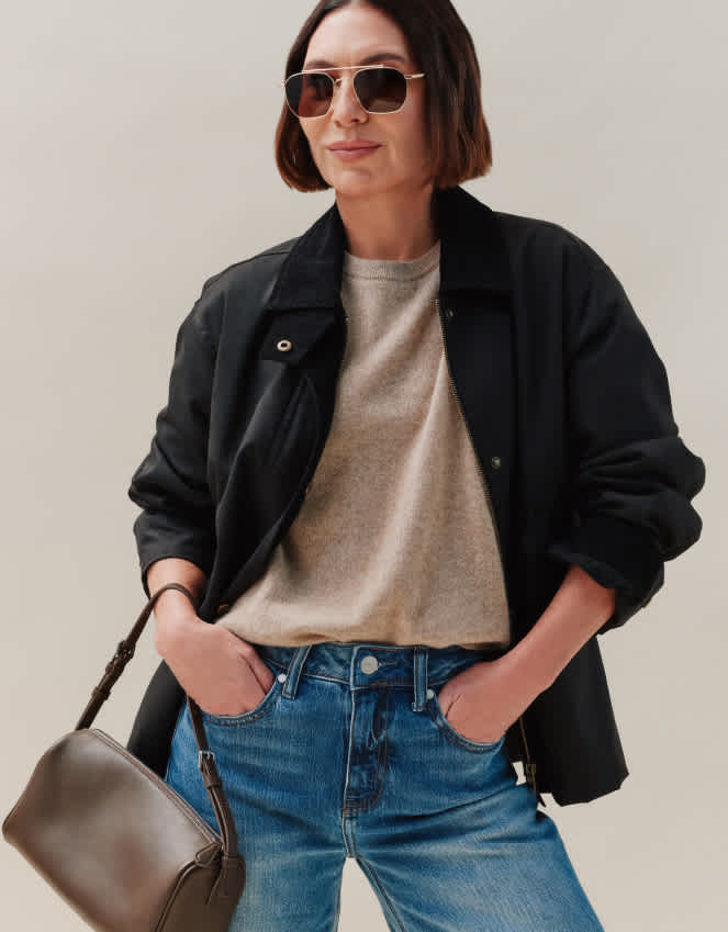 Vintage Black Organic Waxed Cotton Cropped Barn Jacket