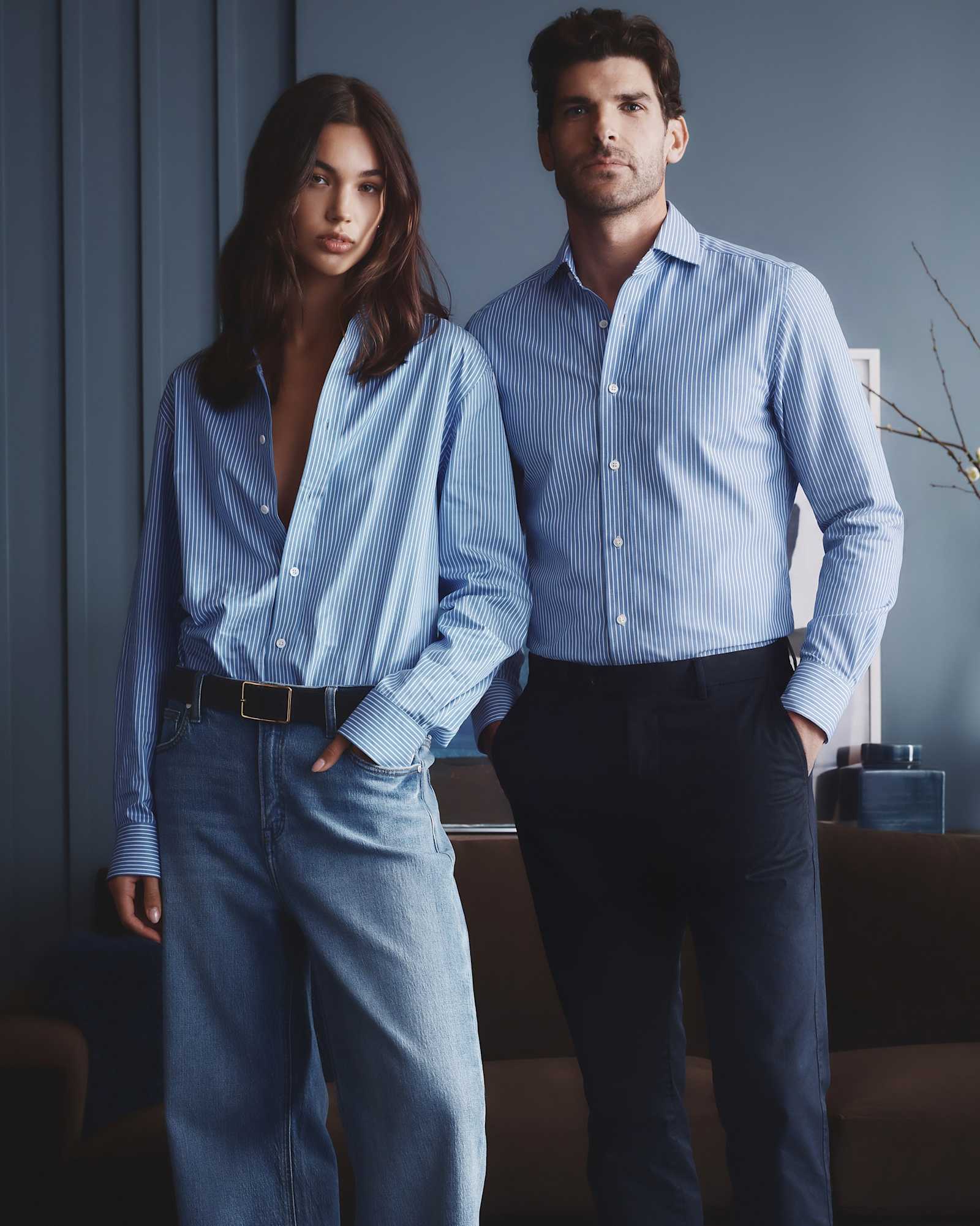 Blue Stripe Organic Cotton Stretch Twill Dress Shirt